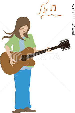 ギターを弾く女の子のイラスト素材