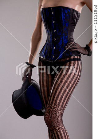Sexy magician girl in corset and lingerie holding top hat 11151963