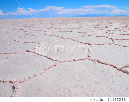ボリビア　ウユニ塩湖乾期　塩の結晶の景色 11155258