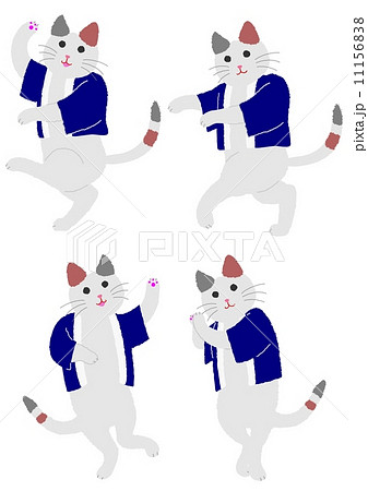 盆踊りをする三毛猫のイラスト素材