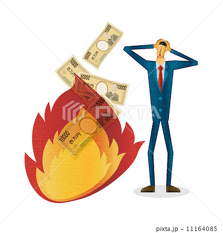 男性　炎　お金　燃える 11164085