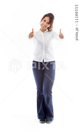 Indian young woman showing thumbs up from both hands isolated on white background 11166555