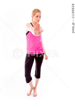 Young woman making stop gesture sign 11166638