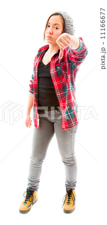 Young woman showing thumbs down sign 11166677
