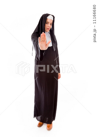 Young nun making stop gesture sign 11166680