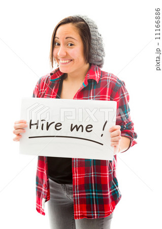 Young woman showing hire me sign 11166886