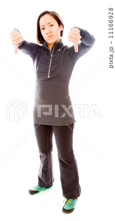 Young woman showing thumbs down sign from both hands 11166928