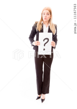 Businesswoman holding question mark sign Businesswoman holding question mark sign 11167563