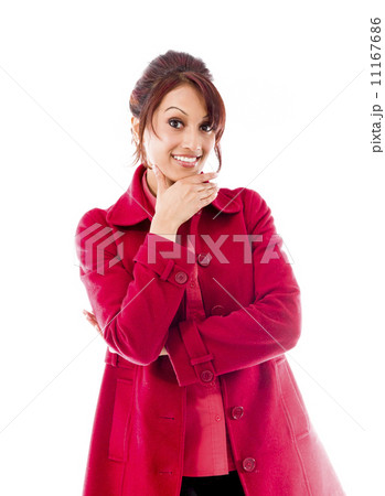 Indian young woman smiling with hand on chin Indian young woman smiling with hand on chin 11167686