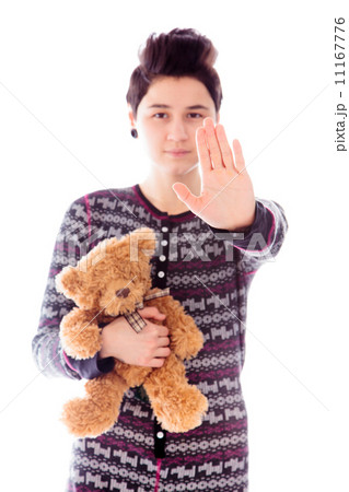 Young woman making stop gesture sign 11167776