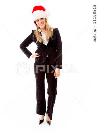 Portrait of a businesswoman wearing Santa hat 11168818