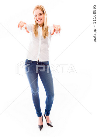 Young woman pointing towards camera with both hands 11168995
