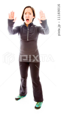 Young woman making stop gesture sign 11169016