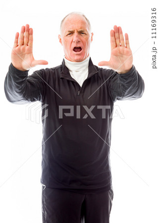 Senior man stopping with hand gesture 11169316