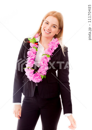 Portrait of a businesswoman wearing garland 11170485