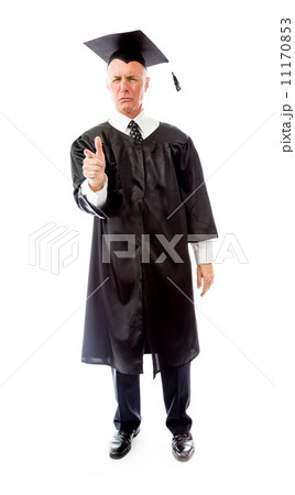 Senior male graduate pointing Senior male graduate pointing 11170853