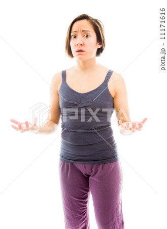 Worried woman spread hands and doesn't know what to do, isolated Worried woman spread hands and doesn't know what to do, isolated 11171616