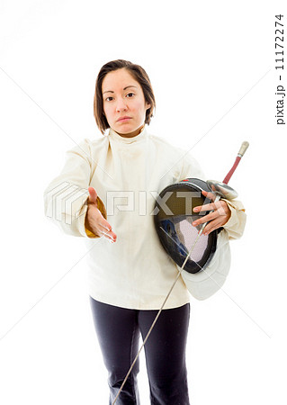 Female fencer offering hand for handshake 11172274