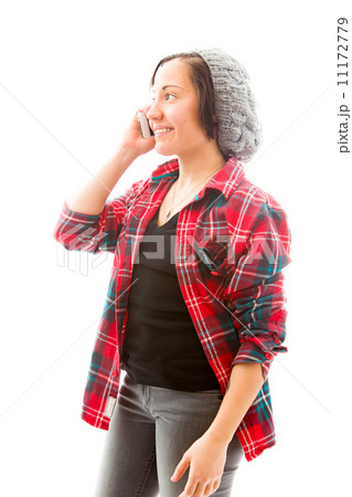 Young woman talking on mobile phone and smiling 11172779