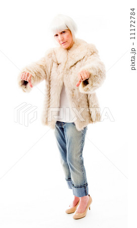 Senior woman showing thumbs down sign from both hands 11172784