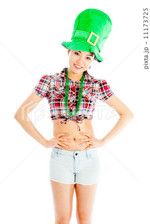 Isolated on white sexy asian cowgirl for st patrick's day 11173725