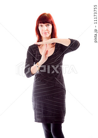 Mature woman making time out signal with hands 11173755