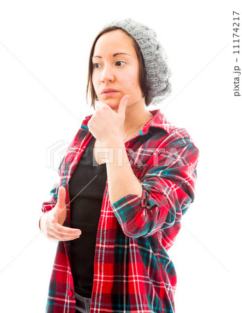 Young woman thinking with her hand on chin 11174217