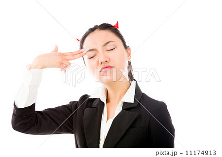 Devil side of a young Asian businesswoman shooting herself in head isolated on white background Devil side of a young Asian businesswoman shooting herself in head isolated on white background 11174913