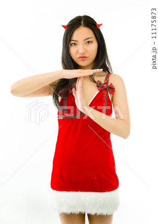 Devil side of a young Asian woman making time out signal with hands isolated on white background Devil side of a young Asian woman making time out signal with hands isolated on white background 11175873