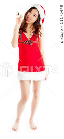 Sexy asian santa claus with a silver tumpet Sexy asian santa claus with a silver tumpet 11176449