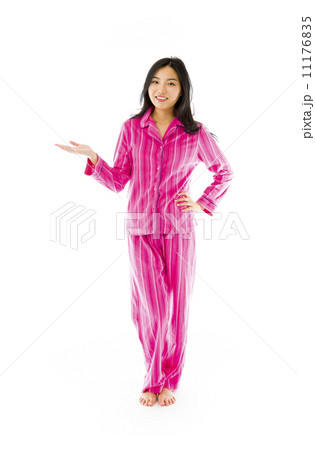 Young Asian woman showing product with open hand palm Young Asian woman showing product with open hand palm 11176835