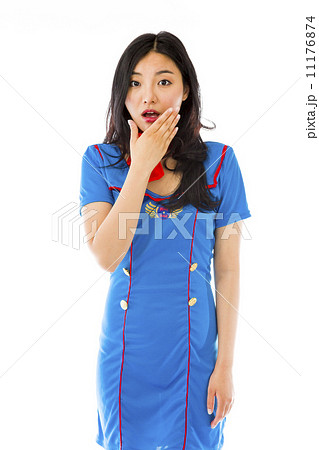 Shocked Asian air stewardess with hand over mouth isolated on white background Shocked Asian air stewardess with hand over mouth isolated on white background 11176874