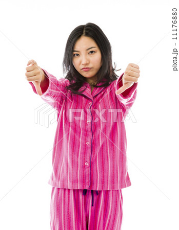 Young Asian woman showing thumbs down sign from both hands 11176880