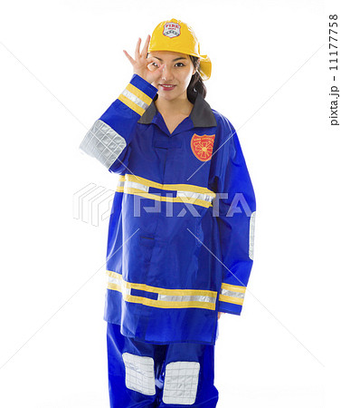 Lady firefighter showing ok sign 11177758