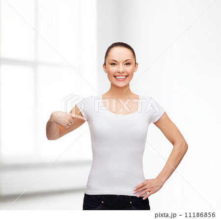 smiling woman in blank white t-shirt 11186856