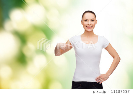 smiling woman in blank white t-shirt smiling woman in blank white t-shirt 11187557