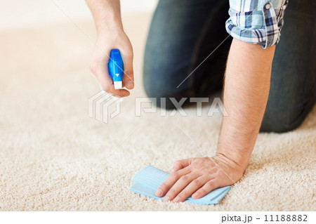 close up of male cleaning stain on carpet 11188882