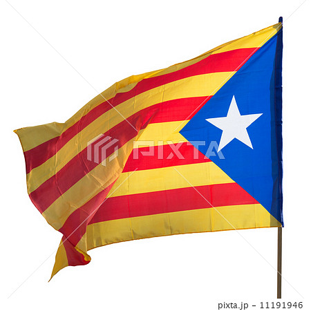 Flying Catalonia flag. Isolated over white 11191946
