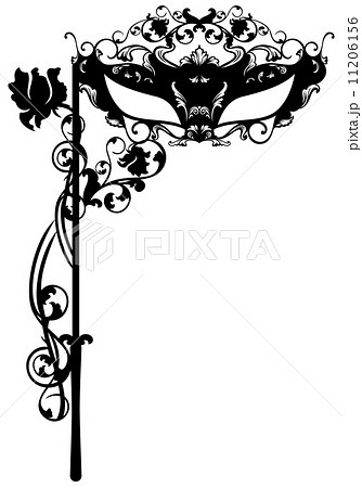 invitation to masquerade party - carnival ornate mask black detailed silhouette 11206156