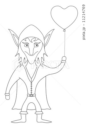 Elf with heart balloon, contour 11214769