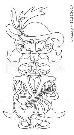 Noble Cavalier With Mandolin Outlineのイラスト素材
