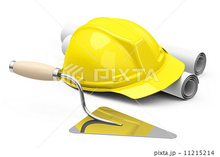 helmet, drawings and brick trowel 11215214