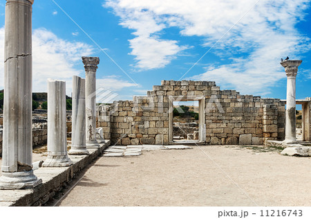 Ancient Greek basilica and marble columns in Chersonesus Taurica 11216743