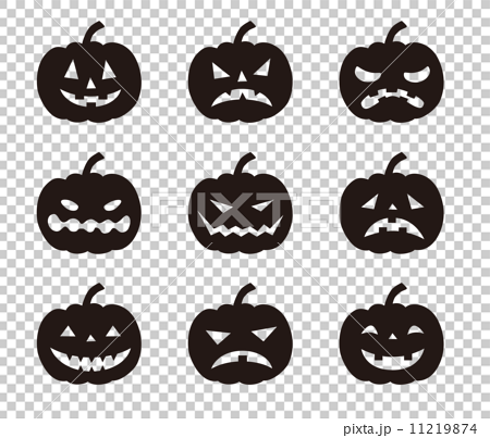 ハロウィーン いろいろな表情のかぼちゃシルエットのイラスト素材