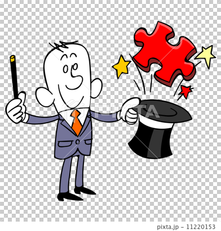 シルクハットからパズルのピースを出すビジネスマン  11220153