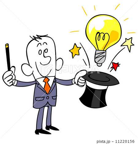 シルクハットから電球を出すビジネスマン 11220156