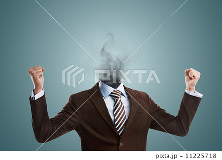 Overworked burnout business man standing headless with smoke ins 11225718