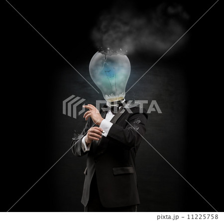 Overworked burnout business man standing headless with exploded 11225758