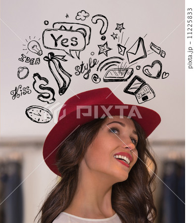 Young pretty woman thinking of her plans closeup face portrait a 11225833