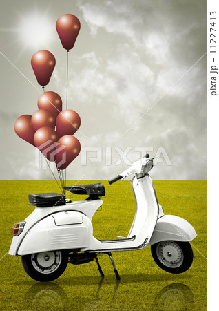 Retro scooter and colorful balloon Retro scooter and colorful balloon 11227413